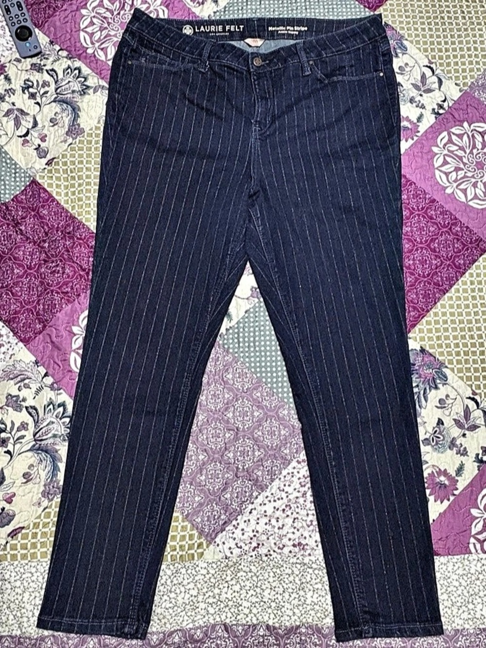 Laurie Felt Metallic Pin Stripe Ankle Skinny Blue Jeans Size 18W